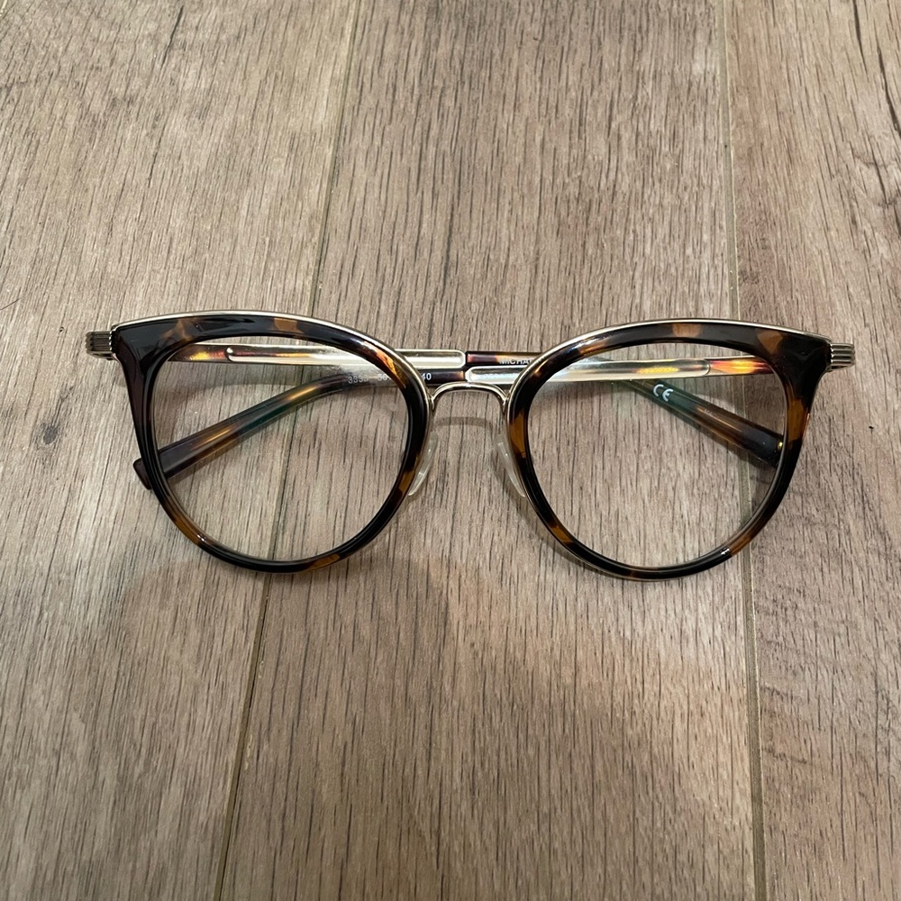 Michael Kors Tortoiseshell Round Eyeglasses with Gold Bridge